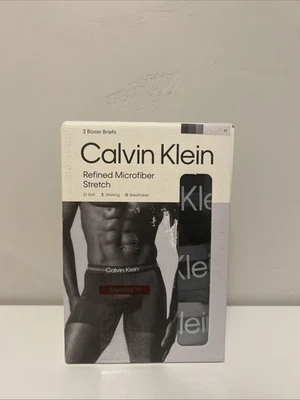 Paquete de 3 calzoncillos boxer elásticos de microfibra refinada Calvin Klein gris/negro para hombre M Foto 1 de 4