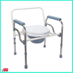 White Toilet Chair with Toilet Bucket Shower Chair Commode Seat Toilet Aid - Picture 1 of 8