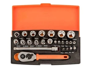 Bahco 1/4in Drive Metric Socket And Bit Set 25 Piece Single Hex Chrome SL25 - Picture 1 of 3