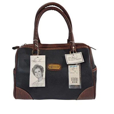 Bolso Cartera Colección Kathie Lee Años 90 Guijarro Negro Marrón Imitación Cuero Nuevo con Etiquetas Foto 1 de 4