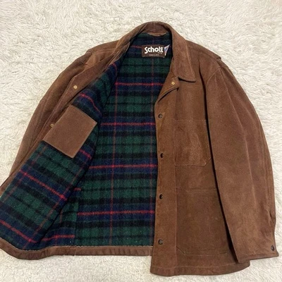 SCHOTT Suede Leather Jacket Brown Green Size 42 Button USA Fashion Vintage Used - Image 1 of 4