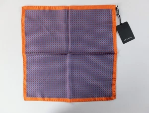 KITON Napoli morado azul naranja hecho a mano estampado geométrico seda pañuelo de bolsillo - Imagen 1 de 4