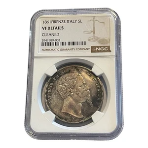RAR! 1861 1 Firenze ITALIEN 5L sehr schöne Details NGC bewertet 5 Lire italienische Silbermünze - Bild 1 von 4