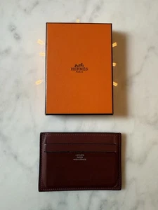 Auth Hermes Citizen Twill Card Holder Wallet in Swift Burgundy Red Leather - Picture 1 of 11