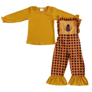 Mädchen Baumwolle Shirt Overall Set 2-teilig Thanksgiving Outfit Türkei Print kariert - Bild 1 von 2