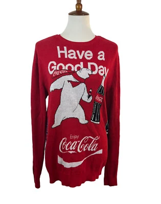 Suéter PacSun Coca-Cola urso polar bom dia vermelho branco 100% algodão tamanho pequeno - Imagem 1 de 4
