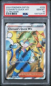 PSA 10 GEMAS COMO NUEVAS 2024 Pokémon Clemont's Quick Wit 229/191 Surging Sparks Holo - Imagen 1 de 2