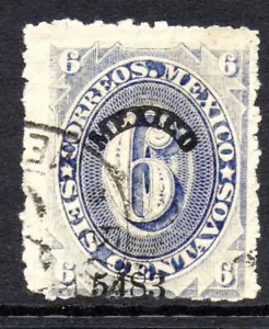 Mexico 1883 Foreign Mail Small Numeral 6¢ Blue Mexico District MX67 - Picture 1 of 1