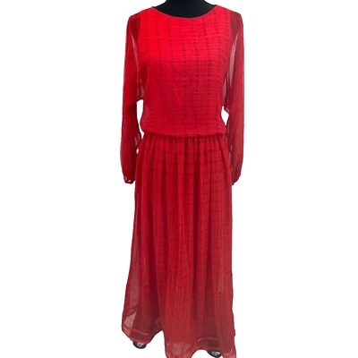 Винтажное макси-платье 1970-х Victor Costa красное полиэстер с длинным рукавом размер 12 - Изображение 1 из 4