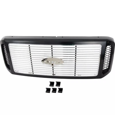 New Grille For 2005 2006 2007 Ford F-250 F-350 F-450 Super Duty Chrome & Black - Image 1 of 4