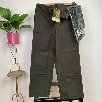 BARBOUR 80s Deadstock BNWT A82 Lined Wax Over Trousers Motorcycle (S) 1986 - Image 1 of 4