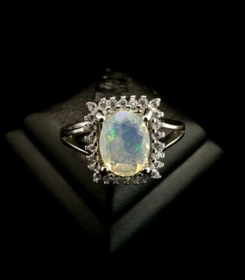 Opal  from Ethiopian 8x6 mm Decorate CZ 925 Sterling Silver Ring - Image 1 of 4