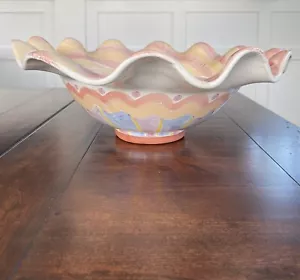 Vintage Mackenzie Childs Bearded Iris XL Bowl Round Fluted Serving XL 18” X 6” - Picture 1 of 11