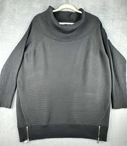 Premise Wasserfallausschnitt Pullover Pulli Rippstrick schwarz Taille seitliche Reißverschlüsse Größe 1X - Bild 1 von 8