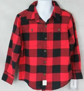 Carter's Kid Boys Plaid Button Down Shirt 4/5 Black Red New  - Picture 1 of 3