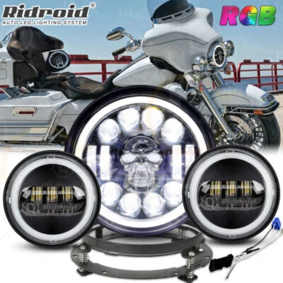 Faro LED RGB de 7" + luces de paso de 4,5" para Harley-Davidson Touring Road King Foto 1 de 4