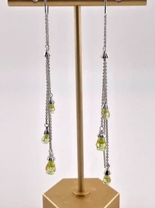 925 STERLING SILVER YELLOW BRIOLETTE CRYSTAL THREADER EARRINGS 3 1/4" BOHO 1124 - Picture 1 of 6