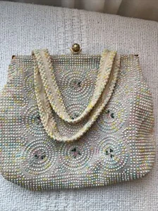 1950's Vintage LUMURED Beaded Handbag Purse Pinup Bombshell Gold Hardware - Picture 1 of 5