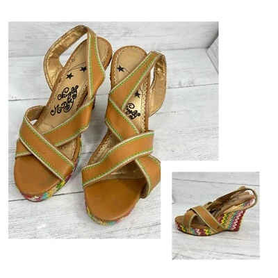 Naughty Monkey 7.5 Wedge Cris Crossed Crochet High Heel Shoes Slip On Sandal - Image 1 of 4