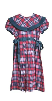 Vestido JAYNE COPELAND Niñas Rojo A Cuadros Verde Pana Borde De Colección Talla 6x Foto 1 de 4
