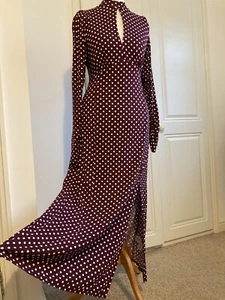 New Look Spot Print Maxi Jersey Dress. Split At Front. Sz10 Vintage WW2 Look - Picture 1 of 8