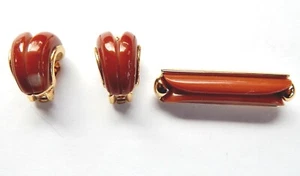 DAUPLAISE Gold Tone with Carmel Stone Clip Earring and Matching Pin Set - Picture 1 of 4