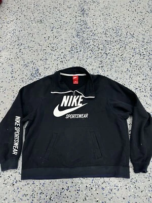 Nike Suéter Para Mujer Grande Negro Cuarto Cremallera Pullover Sudadera Logo Atlético Foto 1 de 4