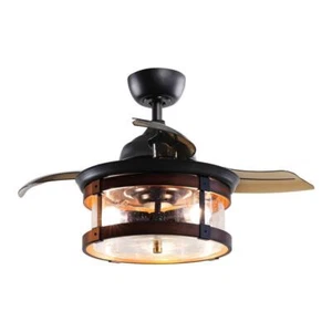 Parrot Uncle Ceiling Fan W/ Light Kit And Remote Retractable 3-Blade 36" Black - Picture 1 of 2