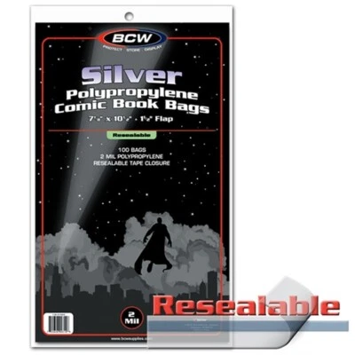 100 BCW RESEALABLE Silver Age /Era Comic Book Poly Bags +Acid Free Backer Boards