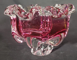 Vintage Chribska Josef Hospodka Art Glass Bowl Czech Art Glass Cranberry / Clear - Picture 1 of 7