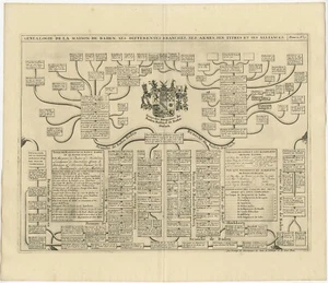 Antique Genealogy Chart of the Margraviates Baden-Baden and Baden-Durlach by Cha - Picture 1 of 1