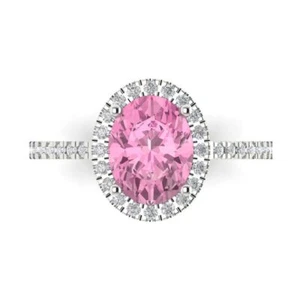 Ehering 3,48 ct Ovalschliff Halo rosa Stein Versprechen 14 kt weißes massives Gold - Bild 1 von 11