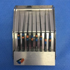 8-Piece Richards 13-0216 Anodized Blackened Angled pick Set Myringotomy Ent - Picture 1 of 6