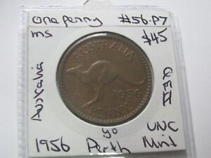 Penny 1956 Perth Mint Q Elizabeth II coin nice better UNC + #56.p7