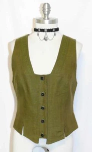 LINEN Walk Coat VEST Jacket German FITTED Short GREEN Summer Bavarian B34" 4 XS - Picture 1 of 5