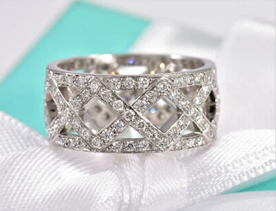 Anillo Tiffany & Co Platino .64ct Diamante Legado Talla 5 Banda Ancha Tejido de Eternidad Foto 1 de 4
