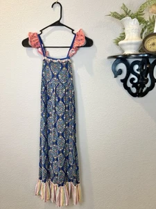 Matilda Jane Blue Pink Spring Fling Ruffle Maxi Sleeveless Dress Girls Sz 6 - Picture 1 of 8