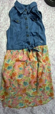 Vestido Guess 14 Tejido Works Verano Sin Mangas Floral Denim Cintura Elástica Foto 1 de 3