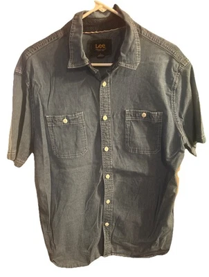Lee Jean Blue Denim Shirt Stretch Premium Quality Short Sleeve Mens Large - Image 1 of 4