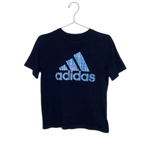 Adidas T-Shirt dunkelblau Kurzarm Baumwolle hellblau Logo Grafik Jungen Medium - Bild 1 von 5