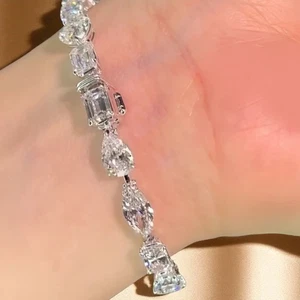 Bracelet 14k White Gold 19 Carat Multi pal shape Diamond Certified Lab Grown - Picture 1 of 9