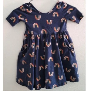 Hanna Andersson Rainbow Skater Dress with Pockets 60363 Blue Multi Size 100cm 4 - Picture 1 of 7