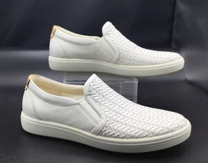 ECCO Soft 7 Shoes 7White Leather Slip On Comfort Casual Sneaker - Picture 1 of 5