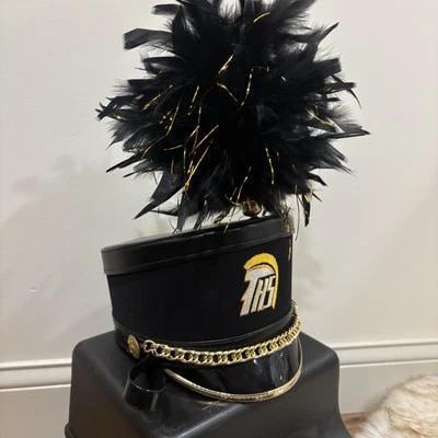 De colección Scoop Top Banda de Marcha Drumline Sombrero con Pluma Negro Dorado Fruhauf Shako Trojan Foto 1 de 4