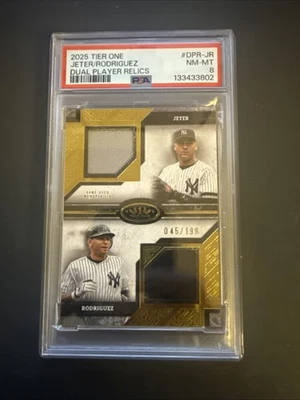 2025 Topps Tier One Derek Jeter Alex Rodriguez Dual Relic /199 PSA 8 - Image 1 of 2