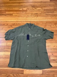 Camicia Nautica manica corta con bottoni misto lino uomo taglia XL verde nuova con etichetta $79 - Foto 1 di 4