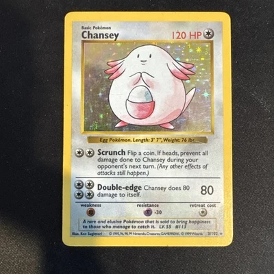 Pokémon Chansey TCG 3/102 Base Set Shadowless Holo Rare LP/MP - Image 1 of 2