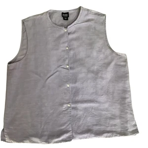 Blusa EILEEN FISHER Lino/Seda Top Cuello Redondo Abotonada Mujer Grande Púrpura - Imagen 1 de 3