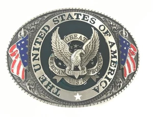 USA Weißkopfseeadler Gürtelschnalle, Flagge, USA, antik silberfarben - Bild 1 von 3