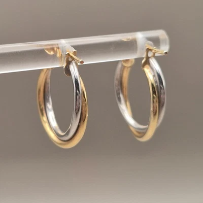 9k Yellow White Two-Tone Gold 375 Hoop Earrings ACT#8606 - Image 1 of 4